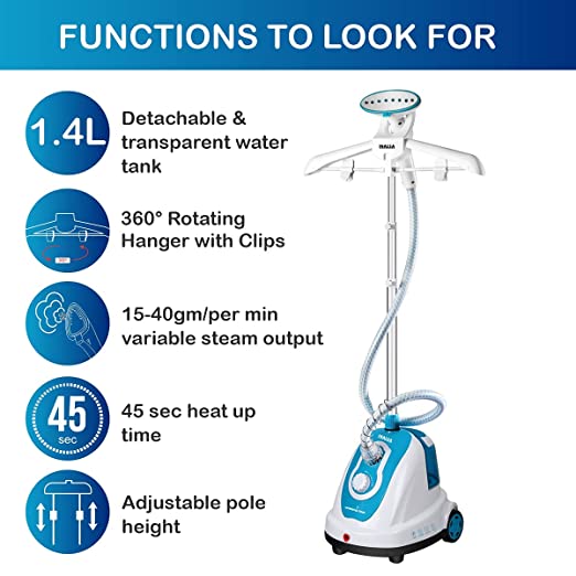 INALSA Garment Steamer Speedy Steam – 1700 W |Variable Steam Control Knob | Powerful Steam Output -Upto 30g/min |1.4L Detachable Large Water Tank |Includes Fabric Brush & Hand Glove,(White/Aqua Green) INALSA Garment Steamer Speedy Steam – 1700 W |Variable Steam Control Knob | Powerful Steam Output -Upto 30g/min |1.4L Detachable Large Water Tank |Includes Fabric Brush & Hand Glove,(White/Aqua Green)